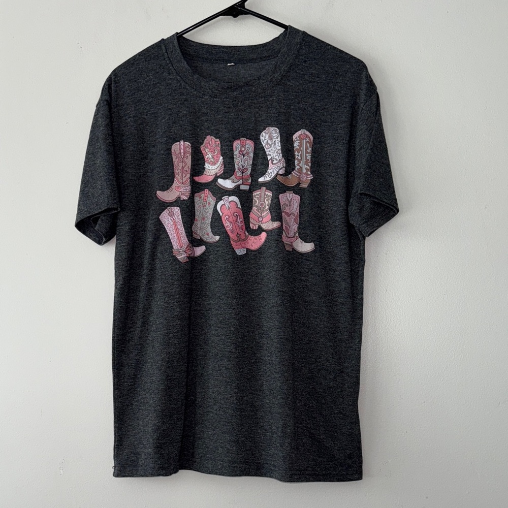 Graphic T-Shirt with Pink and White Boots Design